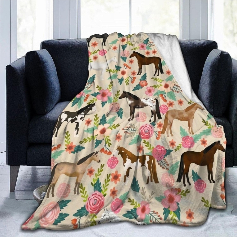Floral Horses Throw Blanket